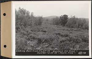 Contract No. 82, Constructing Quabbin Hill Road, Ware, looking back from Sta. 93+00, Ware, Mass., Jun. 29, 1939