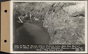 Contract No. 80, High Level Distribution Reservoir, Weston, ledge at dam 1 showing intense fracturing looking north from a point 4+/- south of Sta. 25+00+/-, high level distribution reservoir, Weston, Mass., Sep. 6, 1939