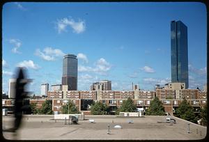 Boston buildings, the Prudential Tower to the left and new John Hancock building to the right