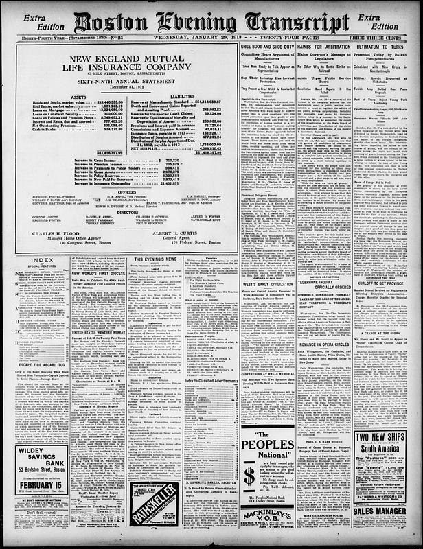 Boston Evening Transcript. January 29, 1913 - Digital Commonwealth