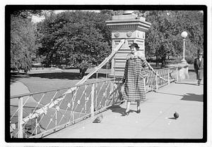 Models posing on Lagoon Bridge, Boston Public Garden