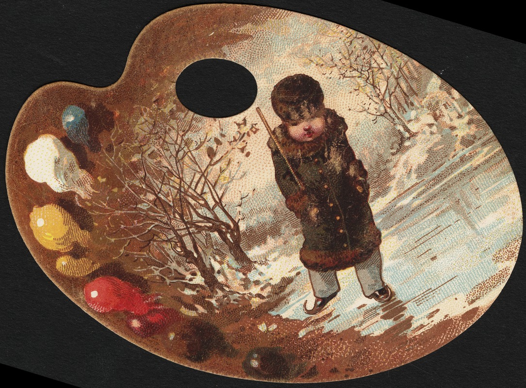 Boy walking in a winter landscape, hand in the  pockets of his coat.