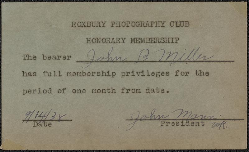 Roxbury Photography Club honorary membership