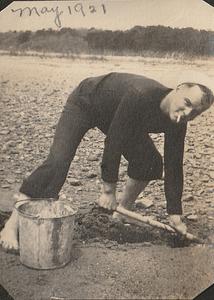 Man clamming on beach identified elsewhere as "Sailor "Bill" May 1921, West Yarmouth, Mass.