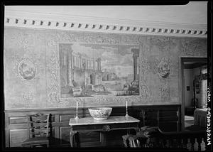 Marblehead, Lee Mansion. upper hall: paper, horizontal panel and glimpse of bedroom