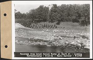 Panorama from below Outlet Works at Shaft #1, looking north westerly, Wachusett Reservoir, West Boylston, Mass., Sep. 15, 1941