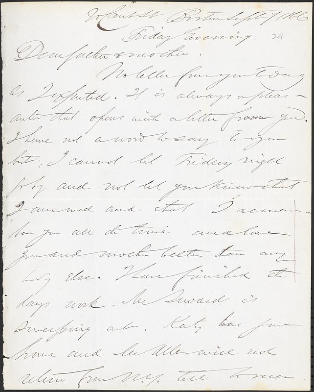 Long Letters Letter from John D. Long to Zadoc Long and Julia D. Long, September 7 ...