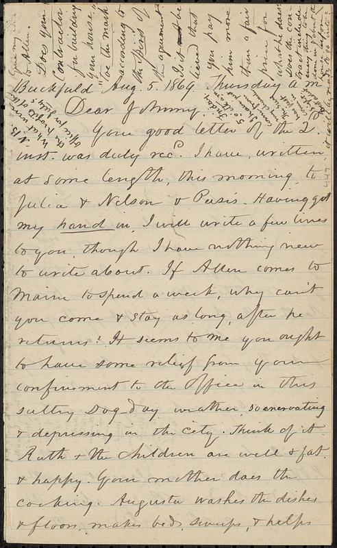 Letter from Zadoc Long to John D. Long, August 5, 1869 - Digital ...