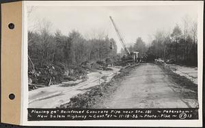 Contract No. 57, Portion of Petersham-New Salem Highway, New Salem, Franklin County, placing 24in reinforced concrete pipe near Sta. 191, New Salem, Mass., Nov. 18, 1936