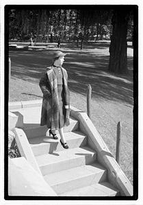 Models posing on a staircase, Boston Public Garden