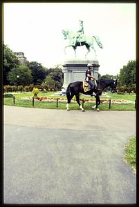 Boston - Public Garden: A mounted patrol officer walks past the statue of George Washington - 1982