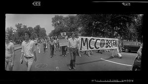 Gay rights parade on Commonwealth Avenue, Back Bay, Boston