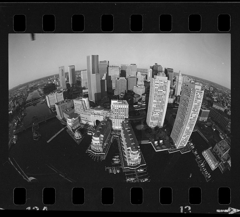 Boston downtown business district & waterfront (fisheye lens), downtown Boston