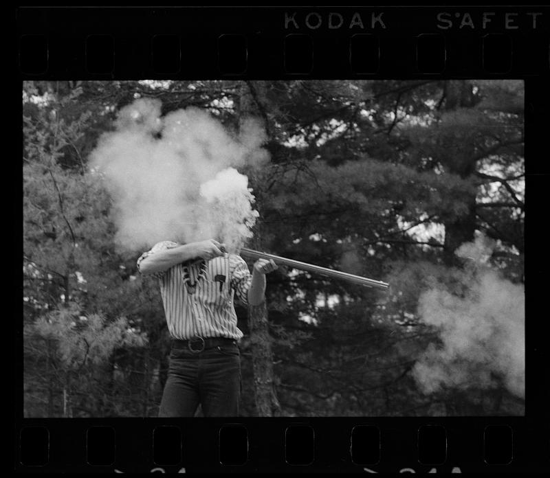 Steve Hartford fires his flintlock musket, Rochester, NH