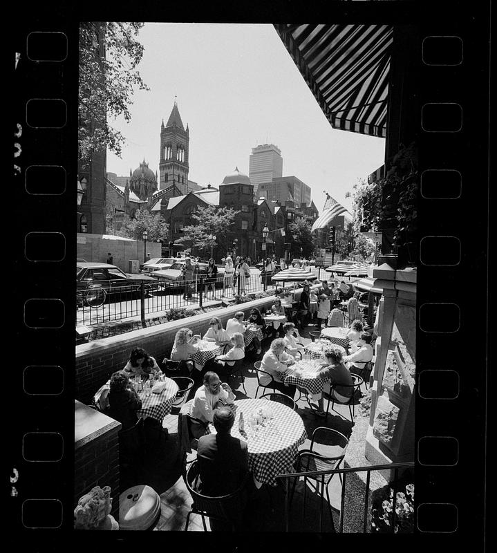 Summer dining outdoors in Back Bay, Newbury Street, downtown Boston