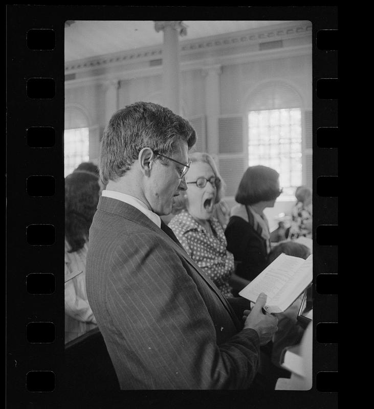 Singing hymns at Baptist church, Cambridge