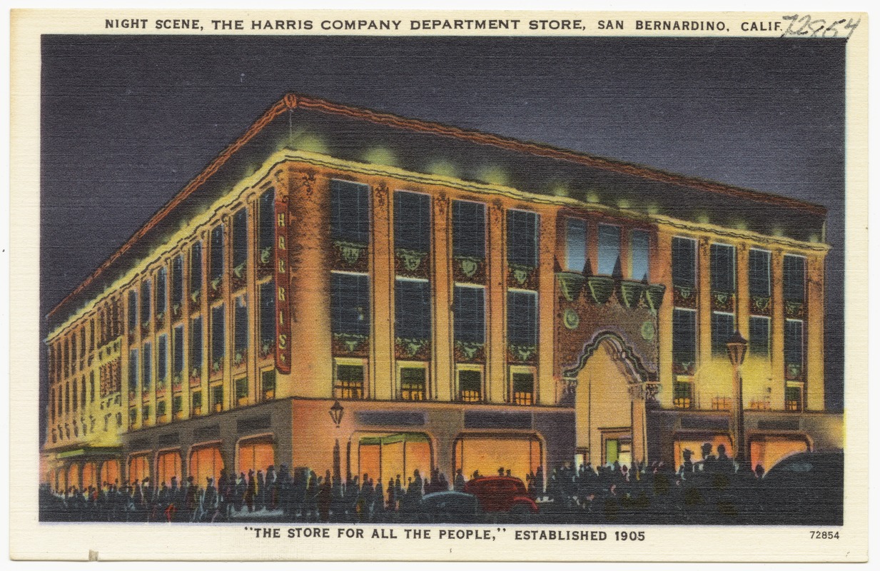 Night Scene, The Harris Company Department Store, San Bernardino, Calif.