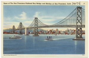 Span of the San Francisco-Oakland Bay Bridge and skyline of San Francisco, Calif.