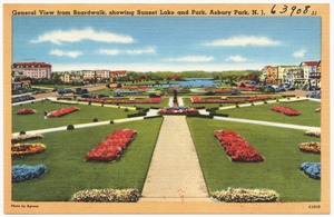 General view from boardwalk, showing Sunset Lake and Park, Asbury Park, N. J.