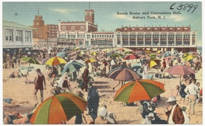 Beach scene and convention hall, Asbury Park, N. J.