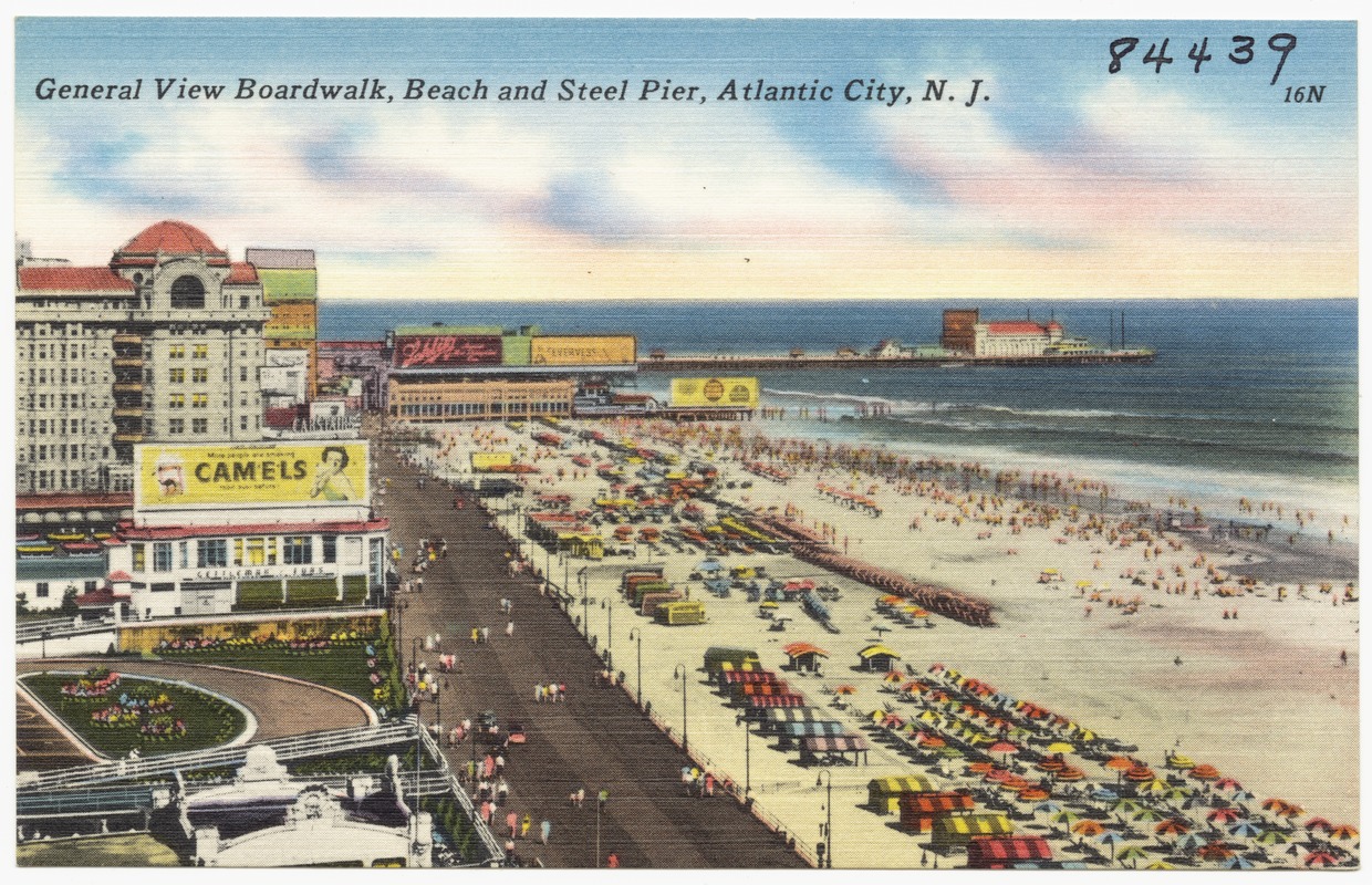 General view boardwalk, Beach and Steel Pier, Atlantic City, N. J.