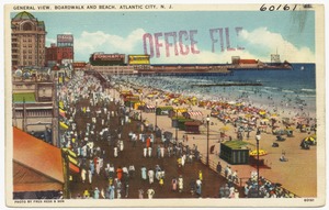 General view, boardwalk and beach, Atlantic City, N. J.
