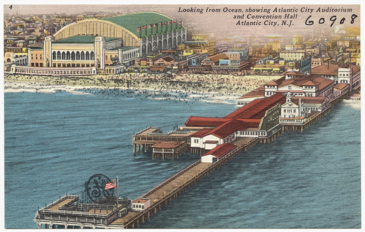 Looking from ocean, showing Atlantic City Auditorium and Convention Hall, Atlantic City, N. J.