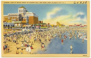 General view of beach front of Haddon Hall and Steel Pier, Atlantic City, N. J.