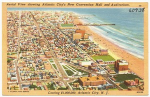 Aerial view showing Atlantic City's new convention hall and auditorium, costing $1,000,000, Atlantic City, N. J.