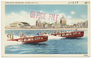 Speed boats and skyline, Atlantic City, N. J.