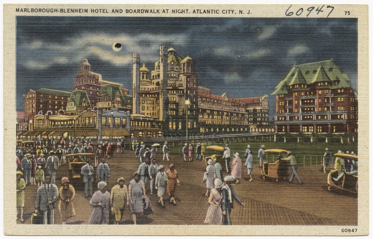 Marlborough-Blenheim Hotel and boardwalk at night, Atlantic City, N. J.