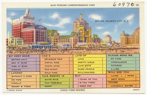 Busy persons correspondence card, skyline, Atlantic City, N. J.