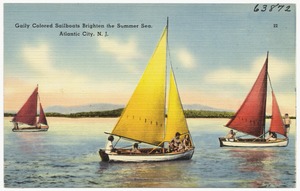 Gaily colored sailboats brighten the summer sea, Atlantic City, N. J.