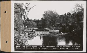 Ware River Intake Works, view of downstream side of measuring weir from north bank, looking easterly, Barre, Mass., Oct. 9, 1947