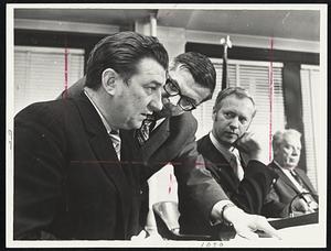 Teachers Strike Break came when school committeemen James W. Hannigan Jr., John J. Craven Jr., and Paul Tierney, from left, voted arbitration.