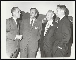 Kevin White brings greetings to Executive Club C of C. others in Pix Alan Spencer of England Michael Cantor Pres. of Executive Club C of C. James Roberts, ch. of Program.