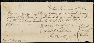 Samuel Cherry indentured to apprentice with James Lindsay of Easton, 7 January 1768