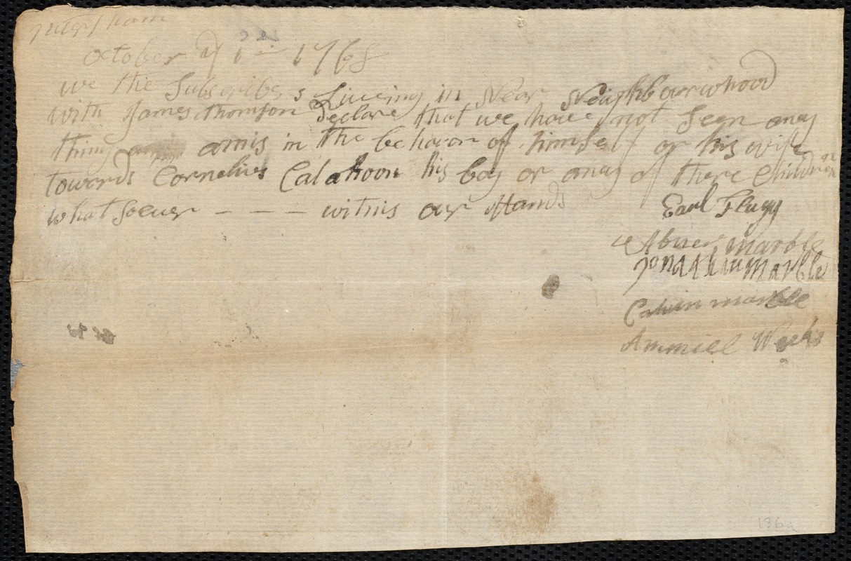 Cornelius Kellihorn indentured to apprentice with James Thompson [Thomson] of Petersham, 17 March 1768