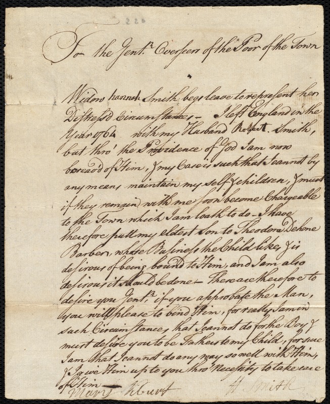 Robert Smith indentured to apprentice with Theodore Dehone of Boston, 20 April 1768