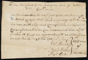 Edward Kelly indentured to apprentice with Edward Selfridge of Rutland, 6 April 1768