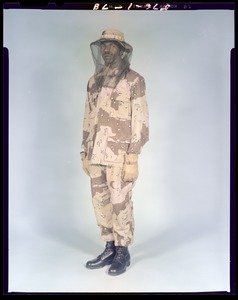 Desert uniform, days w/net, 3/4 front view, CEMEL