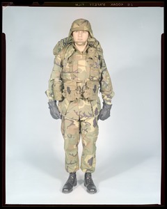 Battle dress, uniform w/pack, front view, CEMEL