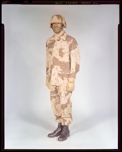 Desert uniform, day w/helmet, 3/4 front, CEMEL