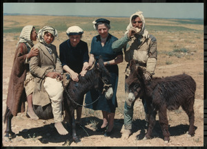 Helen Keller and Polly Thomson with Miniature Donkeys in the Middle East