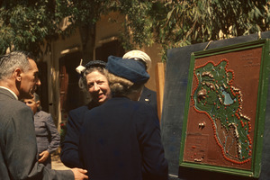 Helen Keller and Polly Thomson with Tactile Map of Lebanon, Beirut