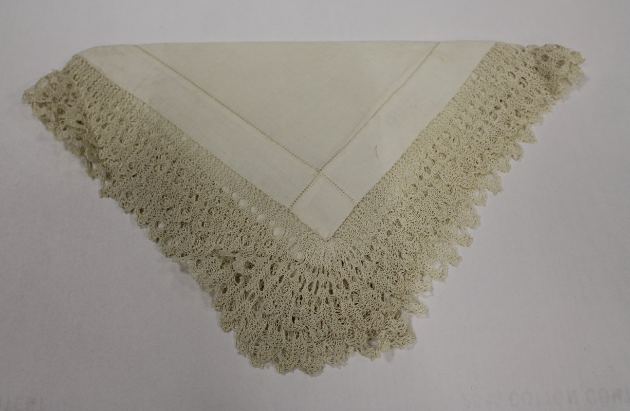 Napkin with lace edge tatting, made by Laura Bridgman