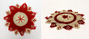Red and white doily, made by Laura Bridgman