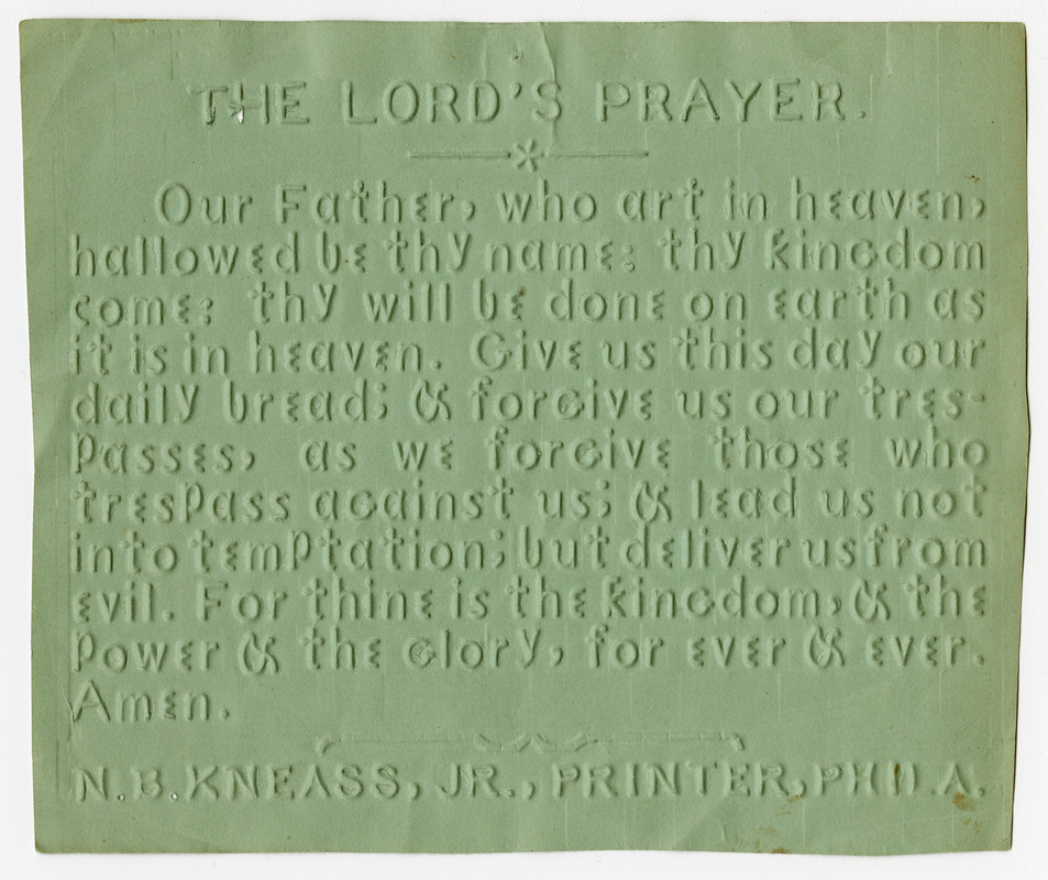 母の墓前にて【PSA9】 The Lord's Prayer in embossed type - Digital Commonwealth