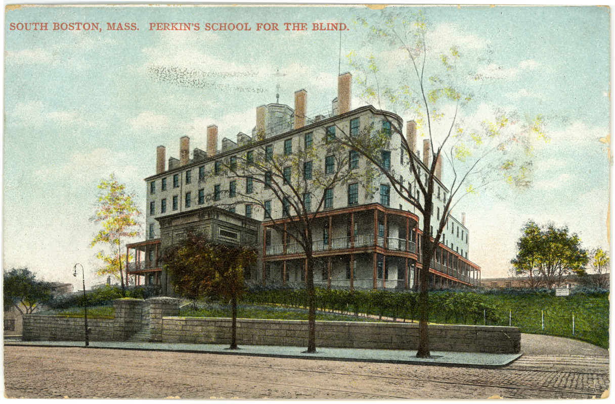 Color Postcard, Perkins School for the Blind ; Postcard to Mrs. Underwood in Brockton, Mass.