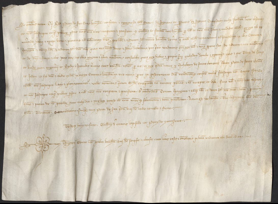 Notarial deed, 1314 March 3, recording a monetary and land transaction